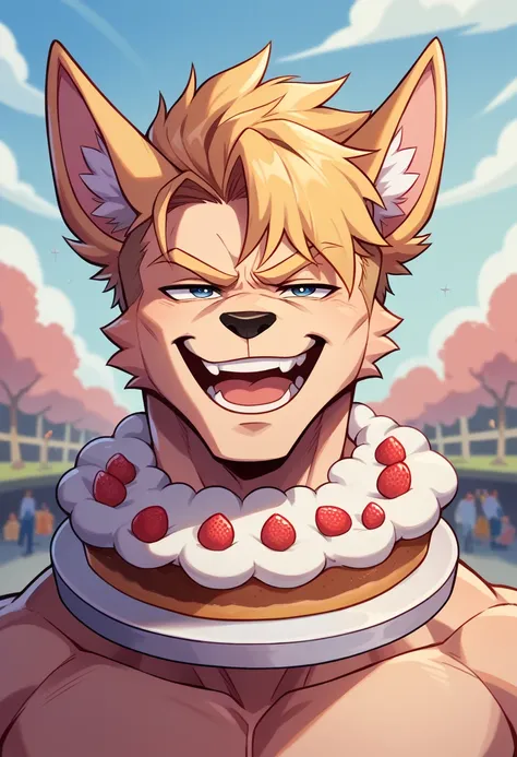 masterpiece，Highest quality，Super detailed，figure，Delicate and detailed，Intricate details，Cinematic Light，Highest qualityのバックライト，1 male, Short fluffy blonde hair, head tilted back, smile, Handsome, Open your mouth, Smug eyes, cool illustration, Street styl...