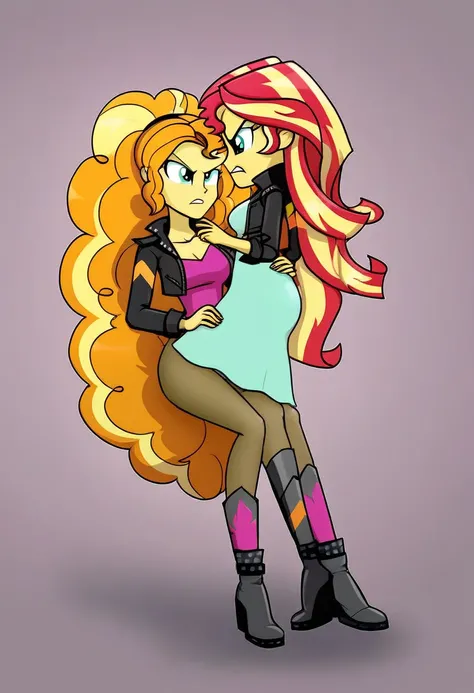 Eqg  adagio  bodystocking kiss  angry sunset shimmer 