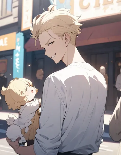 masterpiece，Highest quality，Super detailed，figure，Delicate and detailed，Intricate details，Cinematic Light，Highest qualityのバックライト，1 male, Short fluffy blonde hair, head tilted back, smile, Handsome, Open your mouth, Smug eyes, cool illustration, Street styl...