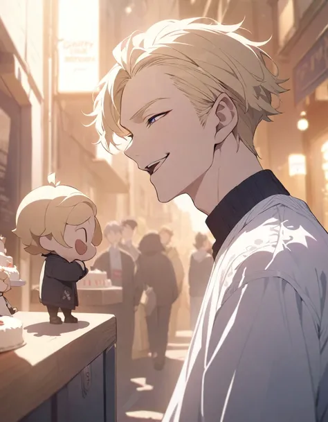 masterpiece，Highest quality，Super detailed，figure，Delicate and detailed，Intricate details，Cinematic Light，Highest qualityのバックライト，1 male, Short fluffy blonde hair, head tilted back, smile, Handsome, Open your mouth, Smug eyes, cool illustration, Street styl...