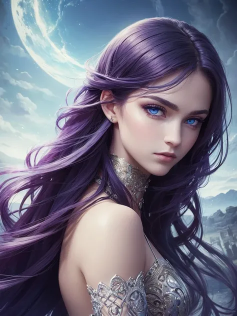 ((masterpiece, Highest quality, Official Art, beautiful)), (profile), Girl, Pansy hair color, Blue Eyes, prophet, Parallel eyebrows, Fantasy, dark, mysterious, Romanian