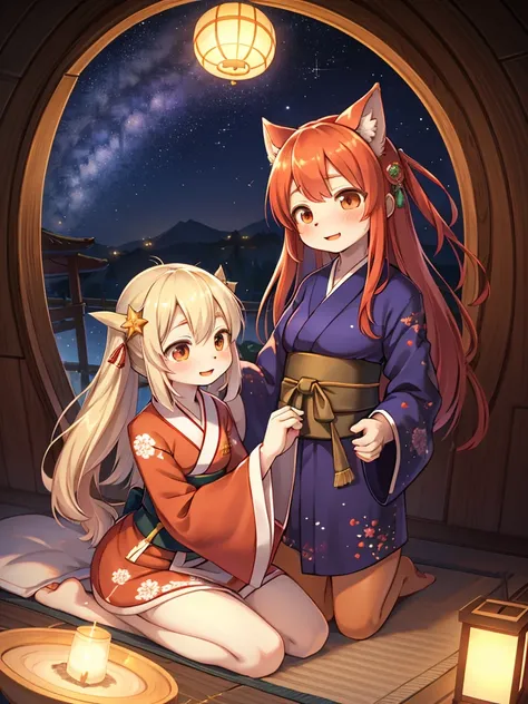 Japanese star festival , yukata girl , Stargazing, Fisheye Lens , looking Milky Way , starry skies , Imagine the romance between Orihime and Hikoboshi , lift up