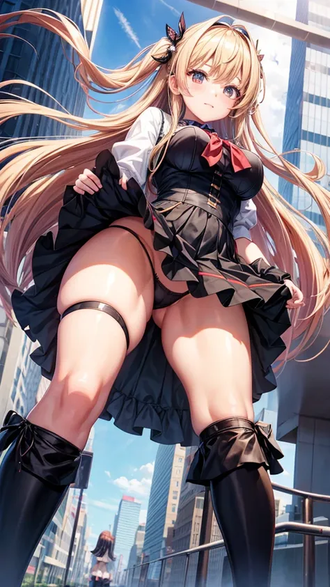 A anime girl big  and mini skirt net legs