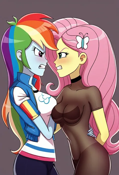 Eqg rainbow dash angry kiss  fluttershy  bodystocking 