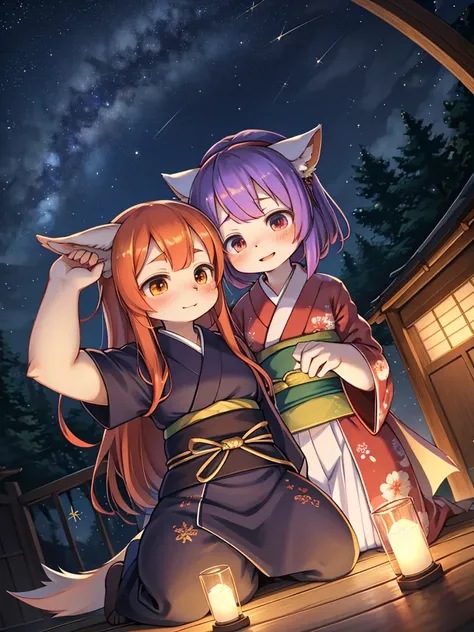 Japanese star festival , yukata girl , Stargazing, Fisheye Lens , looking Milky Way , starry skies , Imagine the romance between Orihime and Hikoboshi , lift up