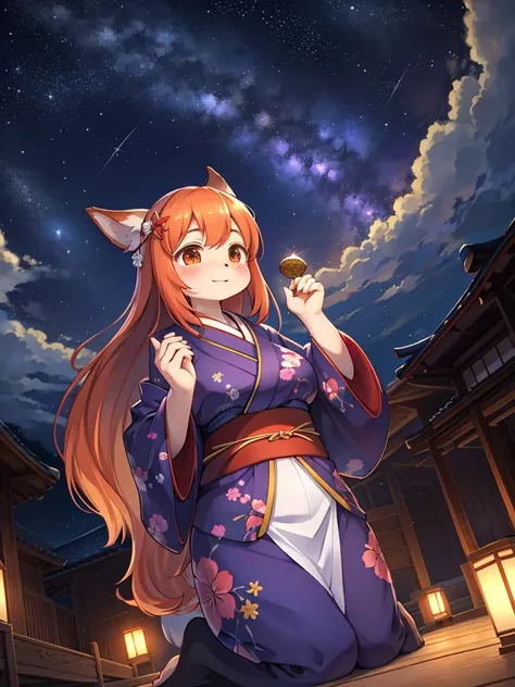 Japanese star festival , yukata girl , Stargazing, Fisheye Lens , looking Milky Way , starry skies , Imagine the romance between Orihime and Hikoboshi , lift up