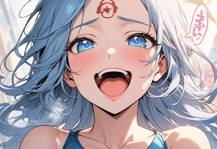 ((Characters appear word of "40000")), (solo:2, 15 yo forehead blue hair long hair cute girl, lovely blue eyes, cute open mouth, pink lips, ecstasy smile), in a One piece swimsuit, BREAK, perfect anatomy, masterpiece, best quality, 16k, beautiful detailed ...