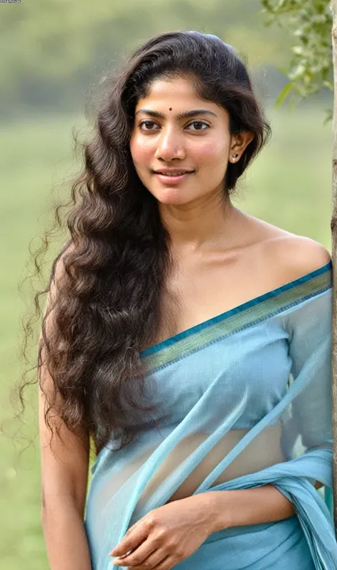 ultrarealistic hires full body topless photo of a 30-year-old sai pallavi woman, outdoors,