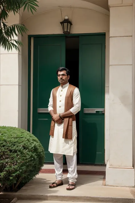 A man outside the Indian external affairs office 