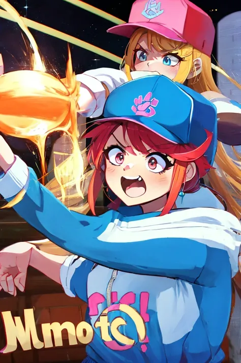 a trucker princess, wears a dress and a baseball cap, has an angry expression