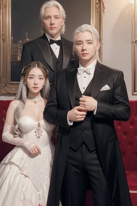 there are two people dressed in formal clothing posing for a picture, wlop and sakimichan, artwork in the style of guweiz, wlop ...