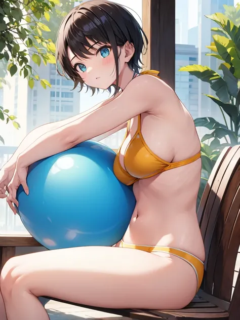 Sit on a big ball、tomboy、girl、stretch、bikini