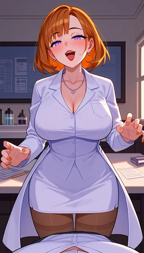 nsfw maddie fenton, pixiv artwork, masterpiece, beautiful lighting dominating, lab coat and white dress shirt with pencil skirt ...