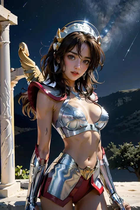 masterpiece, best quality, ultra high res, realistic skin texture,silver armor, armature, (photorealistic:1.4), high resolution, raw photo, 1 girl, shiny skin, (detail skin:1.2), realistic skin texture, best lighting, wearing red panty, (perfect breast:1.3...