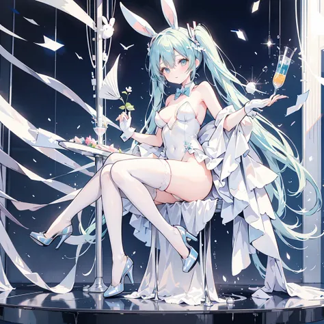 Miku, White stockings, Long bridal gloves,black High heels, Adult, Glamour, , High resolution, Full body ,lewd,Only two legs , White Bunny, Sexual temptation,
