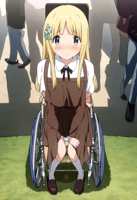 Anime. 1 girl. Baby. Princess. Blonde. Long hair. Blue eyes. Beautiful eyes. Perfect eyes. Expressive eyes. Eyes covered with a faded film. Blind eyes. Blind. Ideal face. Ideal anatomical body. Beautiful long legs. Beautiful body. Beautiful nose. 12 years ...