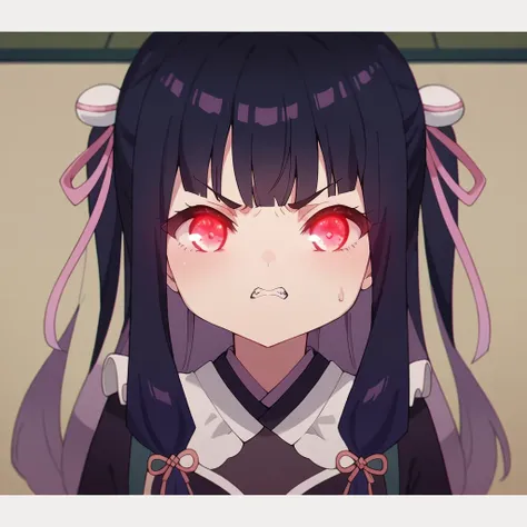 a result_9, a result_8_higher, a result_7_higher, h41k4,1girl,single, kimono, decor, angry face, red eyes,glowing eyes