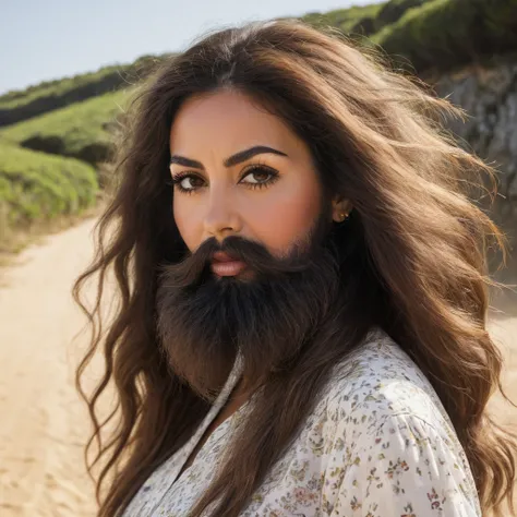 
Portuguese woman with huge shaggy beard