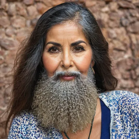 Portuguese woman with huge shaggy beard