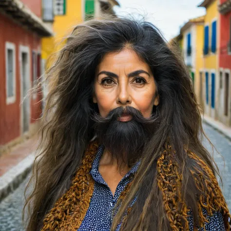 Portuguese woman with huge shaggy beard