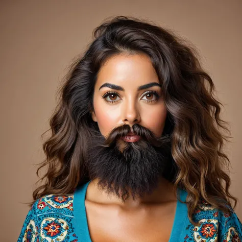 Portuguese woman with huge shaggy beard