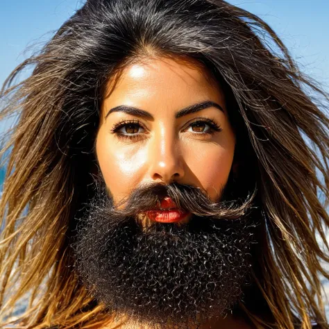 Portuguese woman with huge shaggy beard