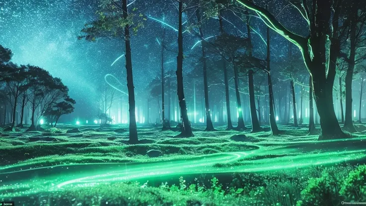 O Luminescent Planet: A planet covered in a glowing forest, with trees that emit blue and green light.