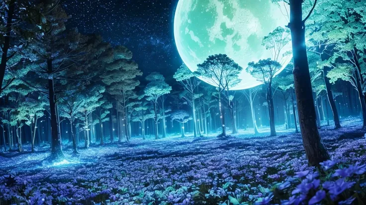 O Luminescent Planet: A planet covered in a glowing forest, with trees that emit blue and green light.