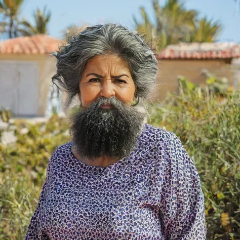 Portuguese woman with huge shaggy beard