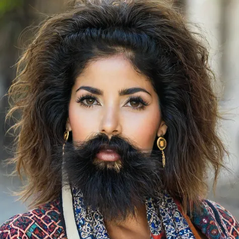 Portuguese woman with huge shaggy beard