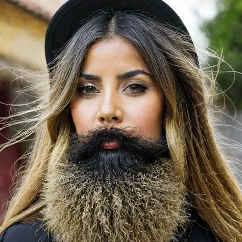 Portuguese woman with huge shaggy beard