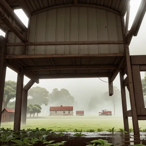 Heavy rain in farm. 