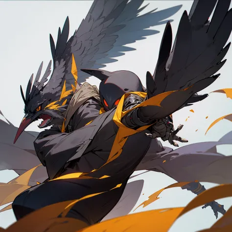 prospect(Anthropomorphic crow、Wearing ancient adventurer gear、The arms and hands are integrated with the bird&#39;s wings, and there are no bird wings on the back. Only the arms and hands have bird wings.、The feet are claws)、With background (Dense forest)