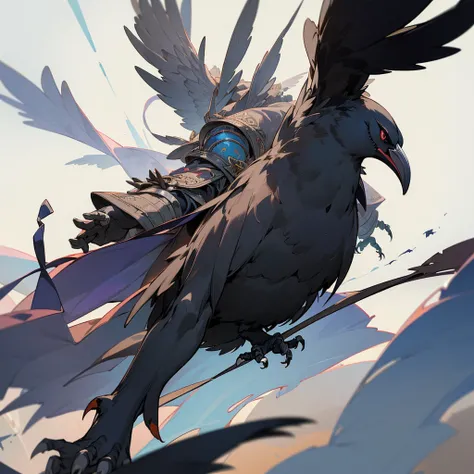 prospect(Anthropomorphic crow、Wearing ancient adventurer gear、The arms and hands are integrated with the bird&#39;s wings, and there are no bird wings on the back. Only the arms and hands have bird wings.、The feet are claws)、With background (Dense forest)