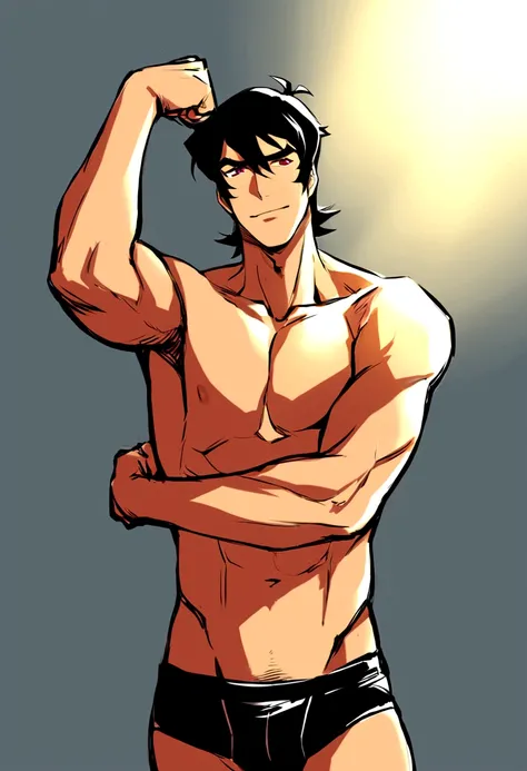 keith from voltron legendary defender, flexing his shirtless body in underwear and jerking off his big dick