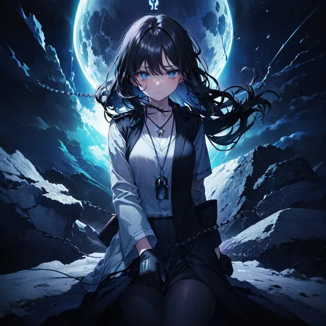 (((Lock)))　((High resolution　Black Hair　Long Hair　Dull blue eyes　uniform　Lonely　despair))　((necklace　tears　gloves))　(night　Distorted Space-Time　star　moon　)　Catch the wind　Light