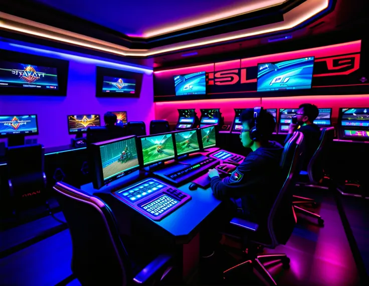 很多人坐在桌子旁玩game, gaming style, e-sports, gamble, led gamble, gamble computers, ark of tomorrow, gamble room, the fourth race in st...