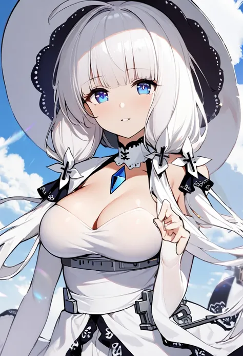 1girl,illustrious (azur lane),azur lane,upper body,looking at viewer,sky,