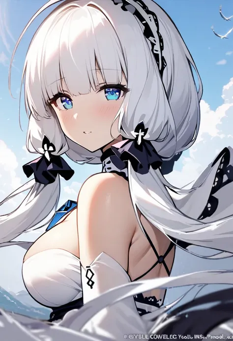 1girl,illustrious (azur lane),azur lane,upper body,looking at viewer,sky,