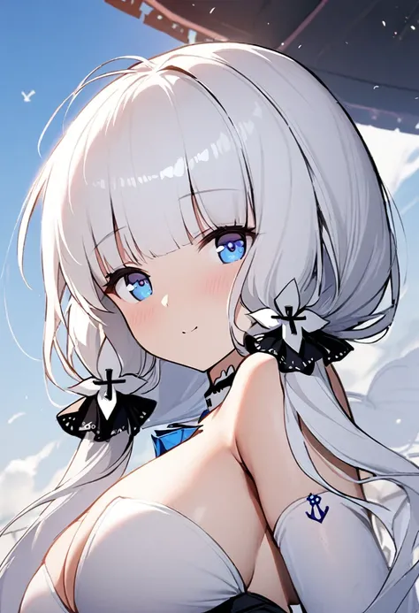 1girl,illustrious (azur lane),azur lane,upper body,looking at viewer,sky,