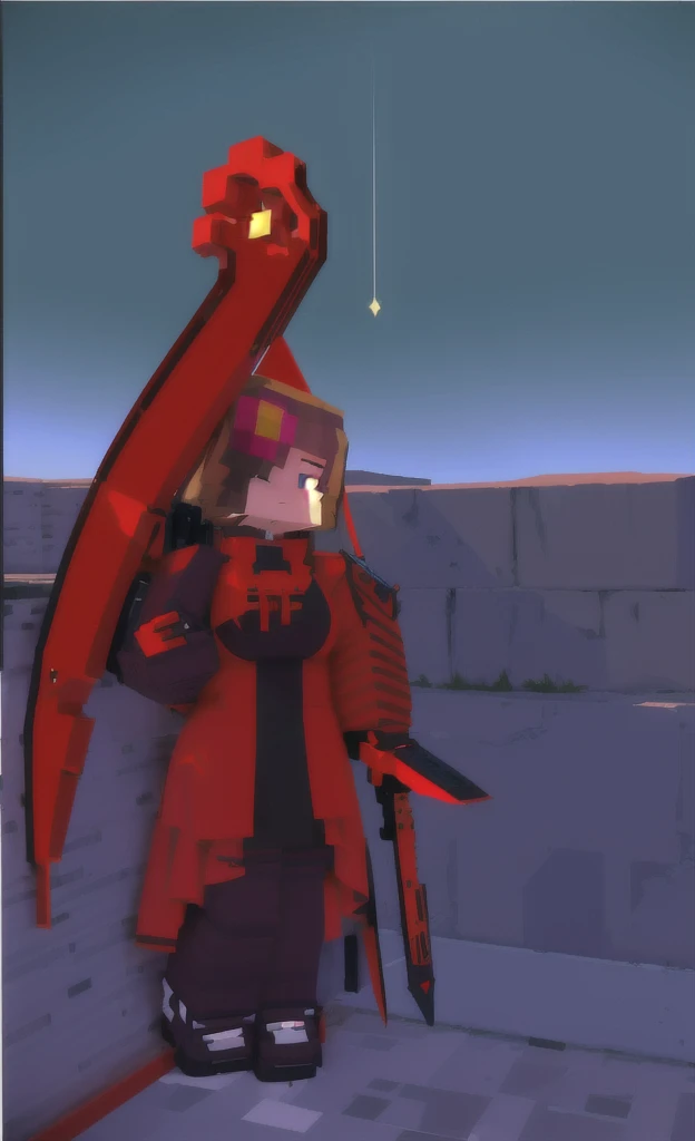 cartoon of a Girl in a red and black outfit with a blade, red demon cloak, villain wearing a assassin suit, red hooded assassin, crimson attire, assassin