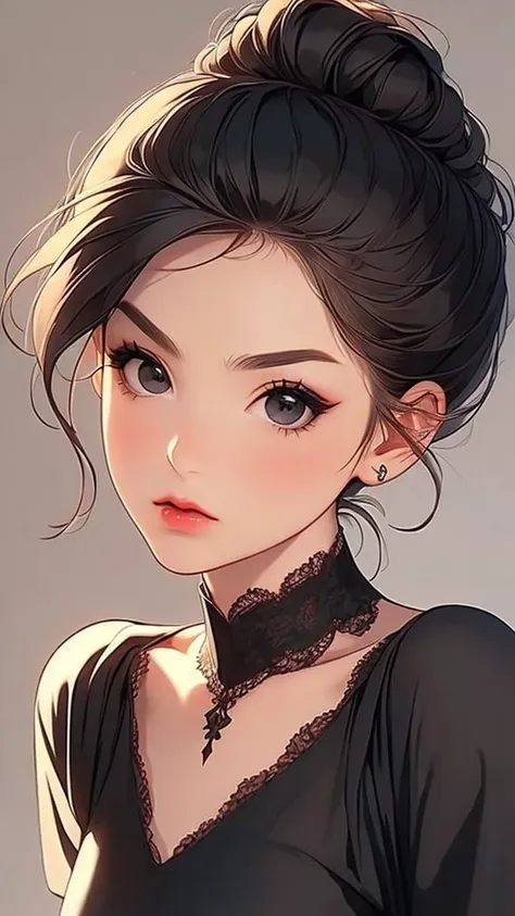 Masterpiece, Best quality, 1 girl, Solo, Natural skin texture, Realistic black eyes and facial details :5),(Dark :1. 4), Deep shadows, Extremely detailed beauty, Detailed eyes and face, sharp black eyes, Red lipstick, No black eyeliner, Detailed gothic cos...