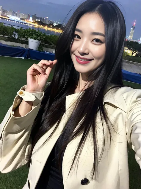 (Photo of a super beautiful Korean wife with black hair:1.3)(grin,smile)(Beautiful Sweat:1.3)(16K, RAW Photos, Highest quality, masterpiece: 1.2),(Shiny wavy black hair fluttering in the wind) Super detailed, Super Resolution, (Genuine, Genuine photos: 1.3...