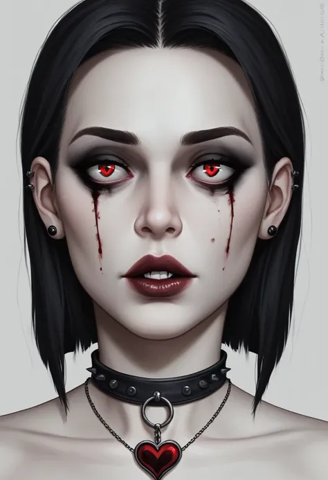 best quality,4k,8k,highres,masterpiece:1.2,ultra-detailed,realistic:1.37,Wednesday Adams,gothic black,glitter eyeshadow,black background,portrait,creepy,vivid colors,dim lighting,horrific expression, short black hair,bat pendant,hauntingly beautiful,attitu...