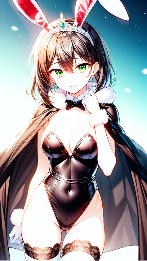 masterpiece, best quality, ultra-detailed, illustration, warm lighting, bright colors, 1girl,solo, short hair, black hair, green eyes, elizabeth_pendragon, large breasts,

alternate_costume, animal_ears, black_bow, black_bowtie, black_hairband, bow, bowtie...