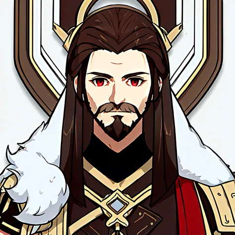 masterpiece, best quality, simple background, simple background, simple background, simple background, portrait, solo, 1man, 40 years old, white fox tail on shoulders, dark brown hair, beard, light armor, dark red eyes