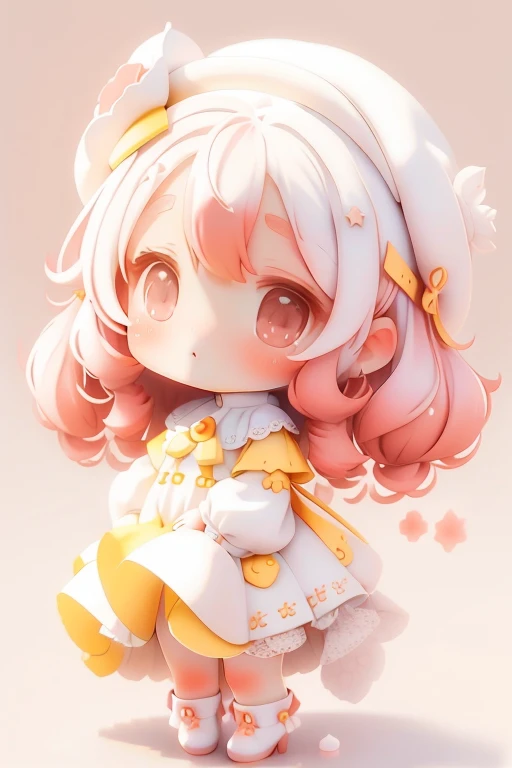 Girl Chibi, , Medium pastel red white, Luxury Fabric, Dithering, Widespread,Viewer Lucky Yellow White,In a cellar color dress、、There are no protrusions on the head、There are no protrusions on the head、hat,high quality、high resolution、Ultra delicate、Cute bi...