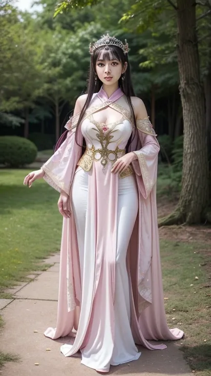 a girl in a pink dress and white boots poses, fantasy costume, beautiful and detailed face, Full Body Xianxia, cosplay, elegant glamorous cosplay, ((a beautiful fantasy empress)), a beautiful enchantress, beautiful enchantress, a beautiful fantasy empress,...