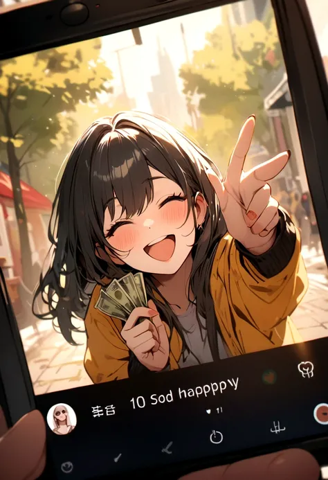 Picture of a happy person receiving money online