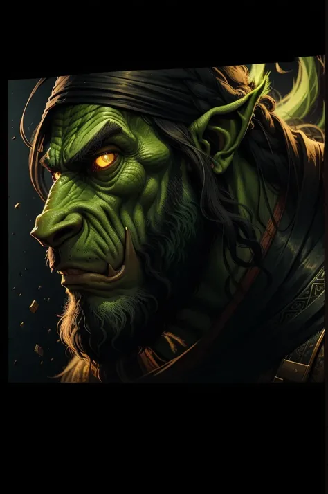 green orc, with long hair and long beard, TM Ninja, intricate face details, poster style, Icons, Vibrant colors, vector style, digitl art, 4K, details Intricate, mesmerizing, professionally made, beautiful vector illustration, 12k resolution, 3d, All chara...